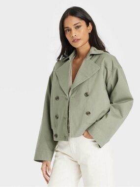 NWT Universal Thread Olive Green Trench Coat- Size XL